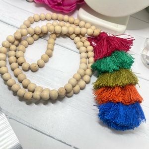 Gorgeous wood beaded tassel multicolor long necklace 
Excellent new condition